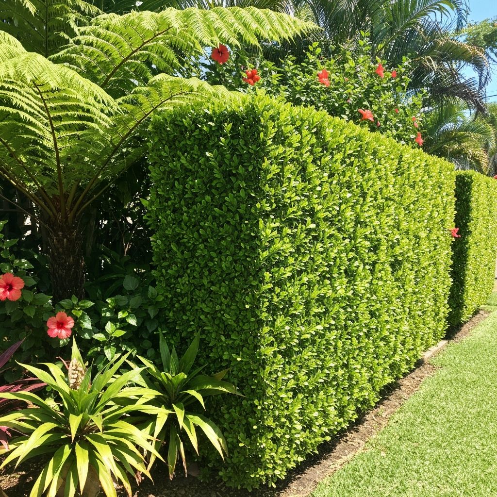 Neatly trimmed green hedge with clean sharp edges in a residential garden